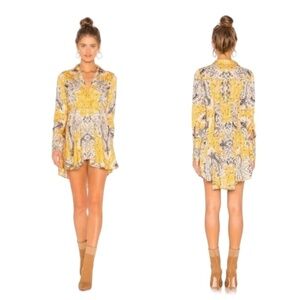 FREE PEOPLE Tunic Top Size S Paisley Boho Hi-Low Hem  Gold Clean Girl Coquette